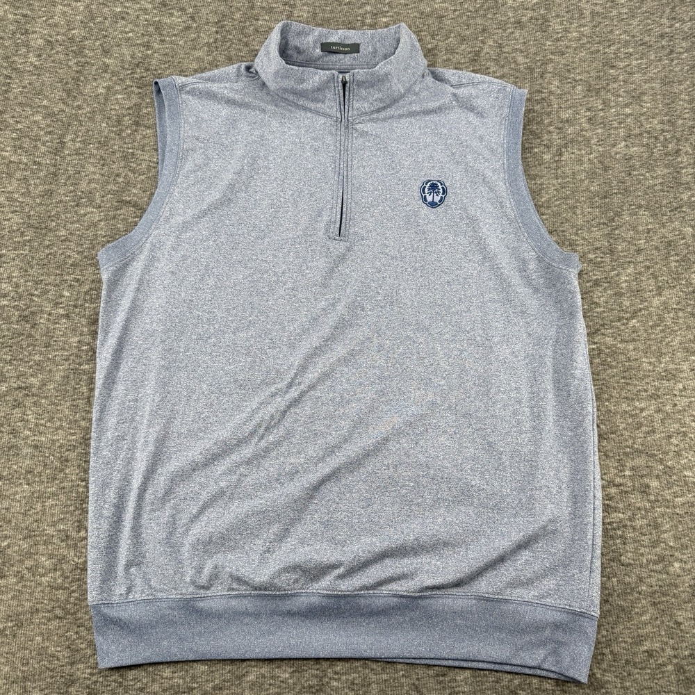 Turtleson Mens Size Large Golf Vest Quarter Zip Heather Blue Club Crest Logo